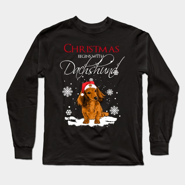Christmas begins with Dachshund Long Sleeve T-Shirt by TeeAbe